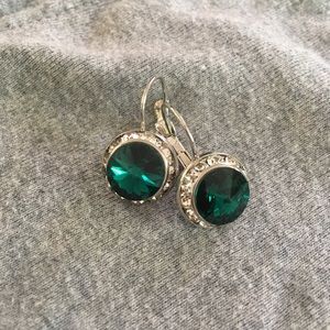 Costume silver emerald rhinestone earrings